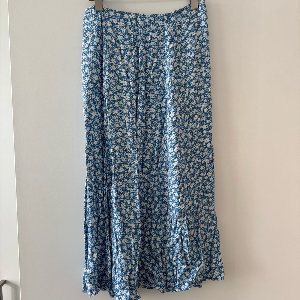 Reformation Blue Floral Midi Skirt